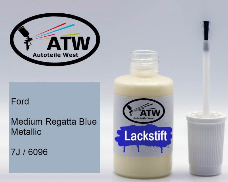 Ford, Medium Regatta Blue Metallic, 7J / 6096: 20ml Lackstift, von ATW Autoteile West.